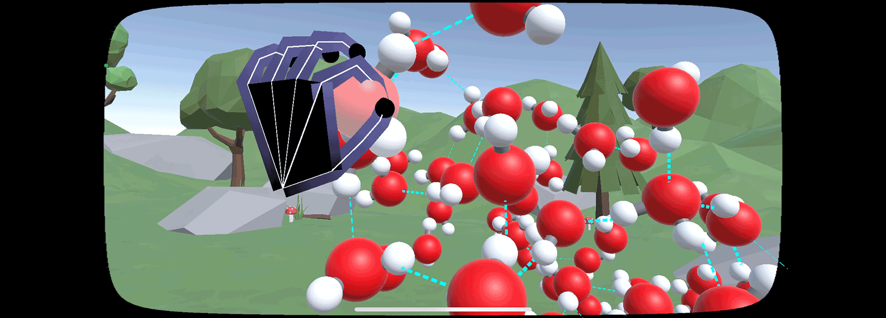 Water molecules in the learning application “VR-MD”